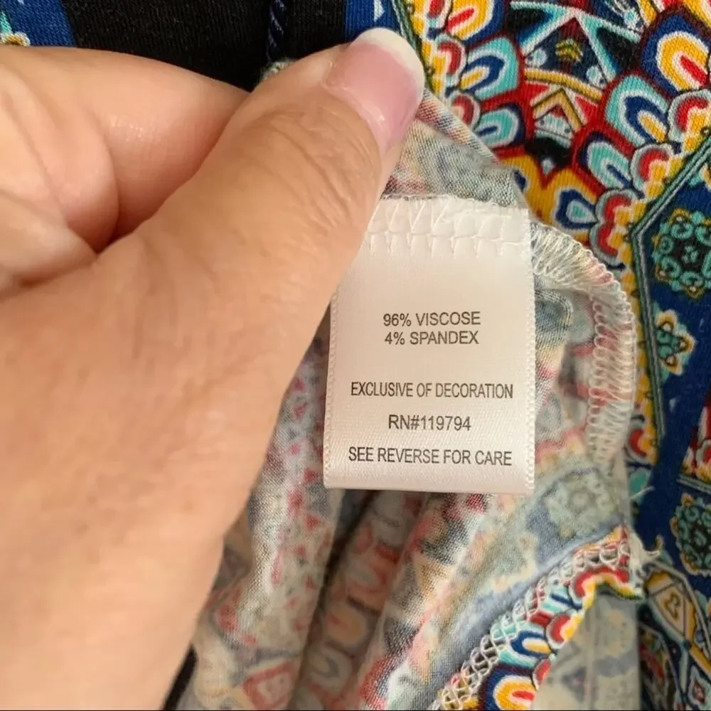 One World Multicolor Boho Print Peasant Top Petite Large NWT - Picture 6 of 6